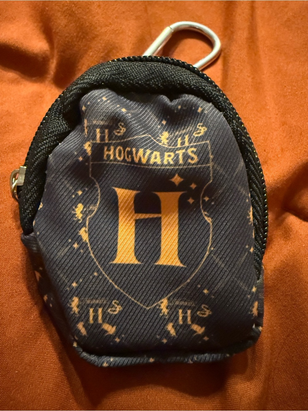 Hogwarts Navy and Gold Mini Key Pouch with Carabiner